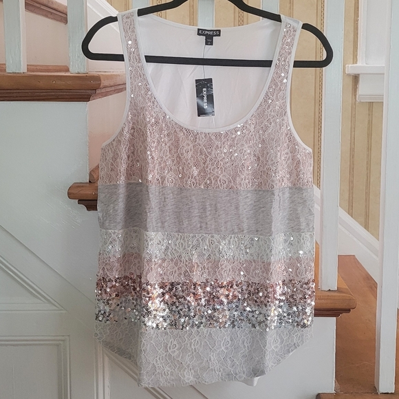 Express Tops - EXPRESS White Cotton Sleeveless Sequence Top Size Small
